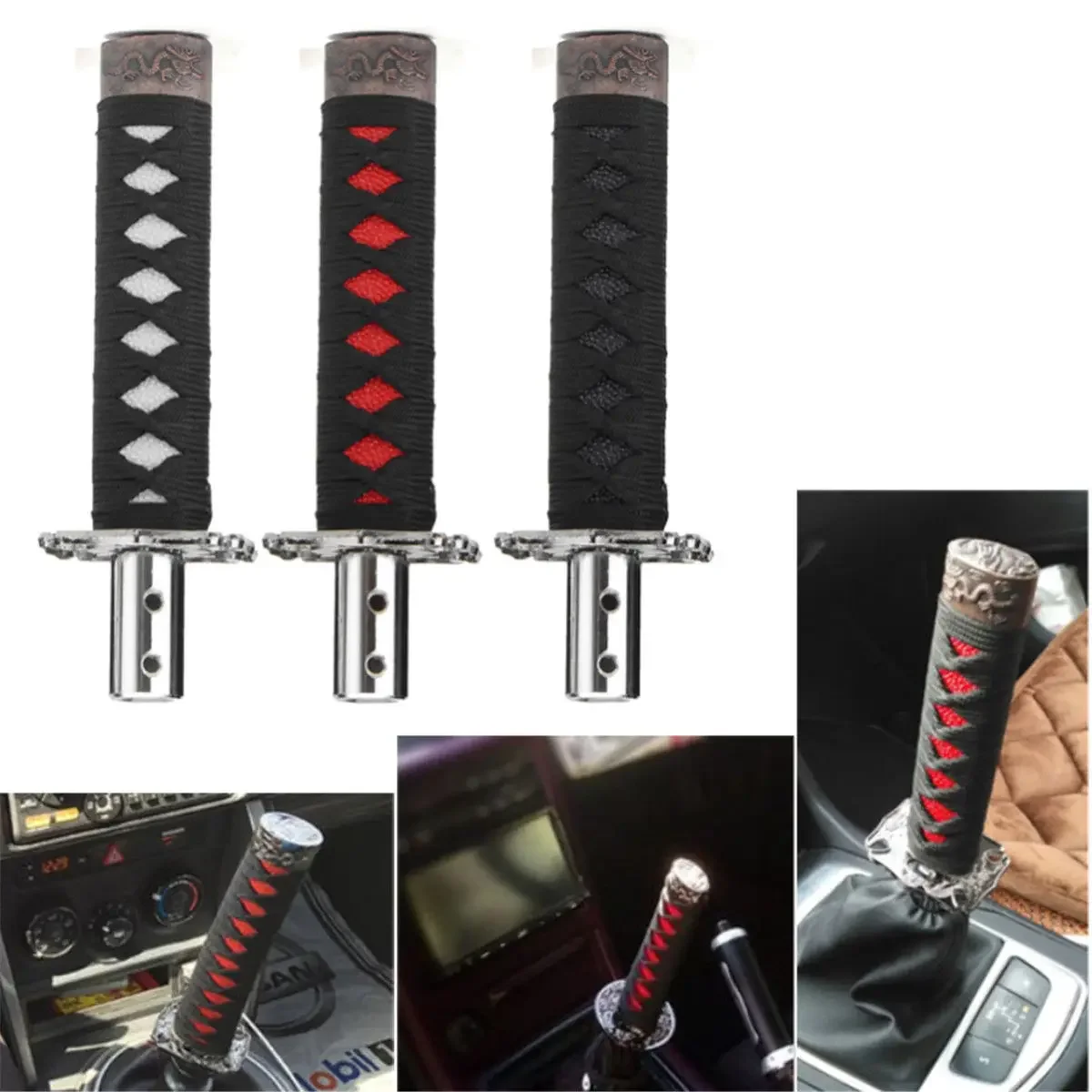 

1PC Universal Car Gear Shift Knob Metal Handle Samurai Sword Styling with 4 Adaptors