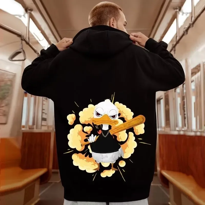 

Pop Hoodie Men's Super Large Hoodie Loose Fashion American Street Baseball Duck Printed Long Sleeve Double Shirt