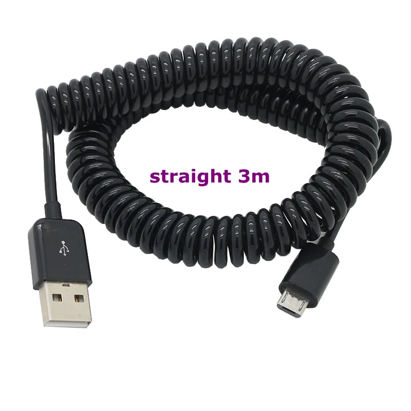 1.5M USB2.0 To Micro USB Elbow Android Charging Data Extension Cable Car Recorder Spring Cable Retractable