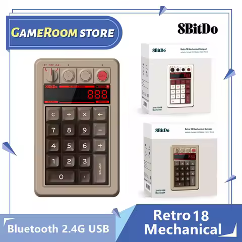 8BitDo Retro 18 Mechanical Numpad Bluetooth 2.4G Wireless for PC Windows 10 and Android Notebook Accessories​ Wired Connect