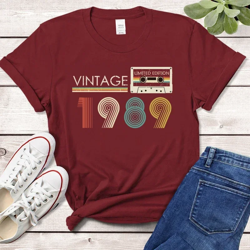 Cassette Vintage 80s 35th 35 Years Old Birthday Party Women T Shirts Limited Edition Retro Graphic Tee Cotton Classic T-shirts