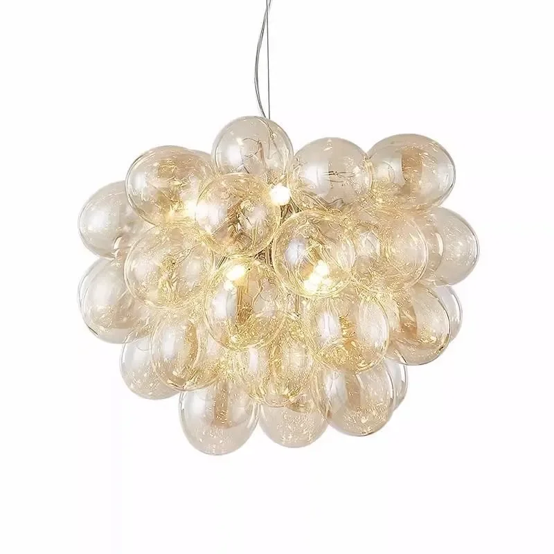Nordic Smoke Gray Bubble Glass Chandelier Modern Balloon Pendant Light for Living Room Dining Area Bedroom Creative Decor