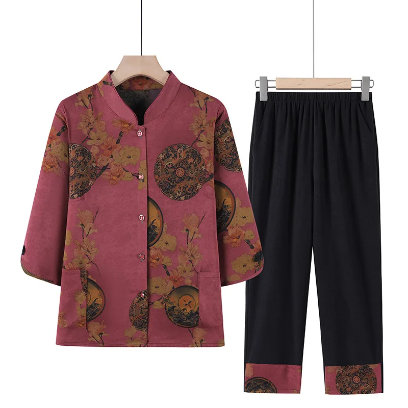 

PLUS SIZE 5XL Tang Suit Chinese Traditional Clothes Summer Female T-Shirt Jacket Pants Outfit Vintage Elegant Cheongsam Set