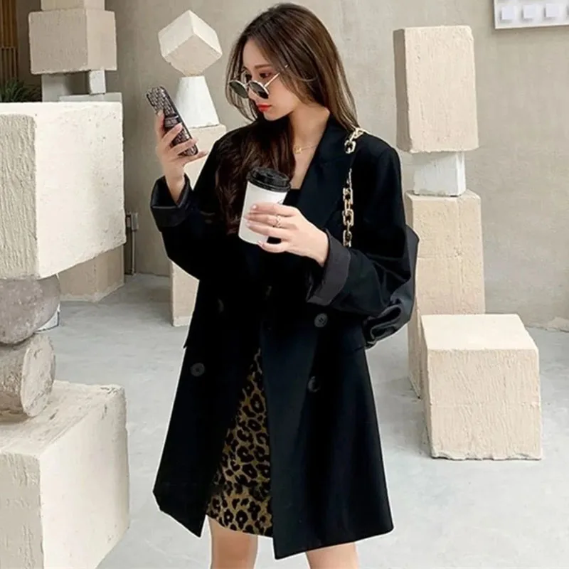 

Korean Lady Fashion Double-breasted Suit Outwear Spring Autumn Femme Solid Color Blazer Coat 2025 Women Long Sleeves Top Jacket