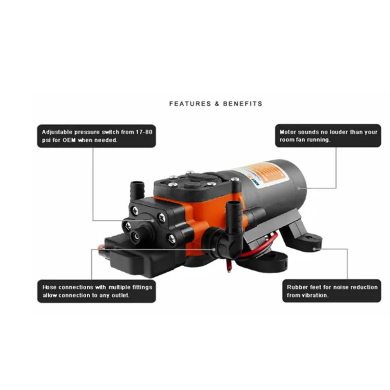 Auto Priming Marinha Bomba De Água, Bomba De Diafragma, Acessórios Do Barco, Chuveiros, Banheiros, Motor De Transferência De Água para RV Caravan, 35PSI, 12V, 1Pc