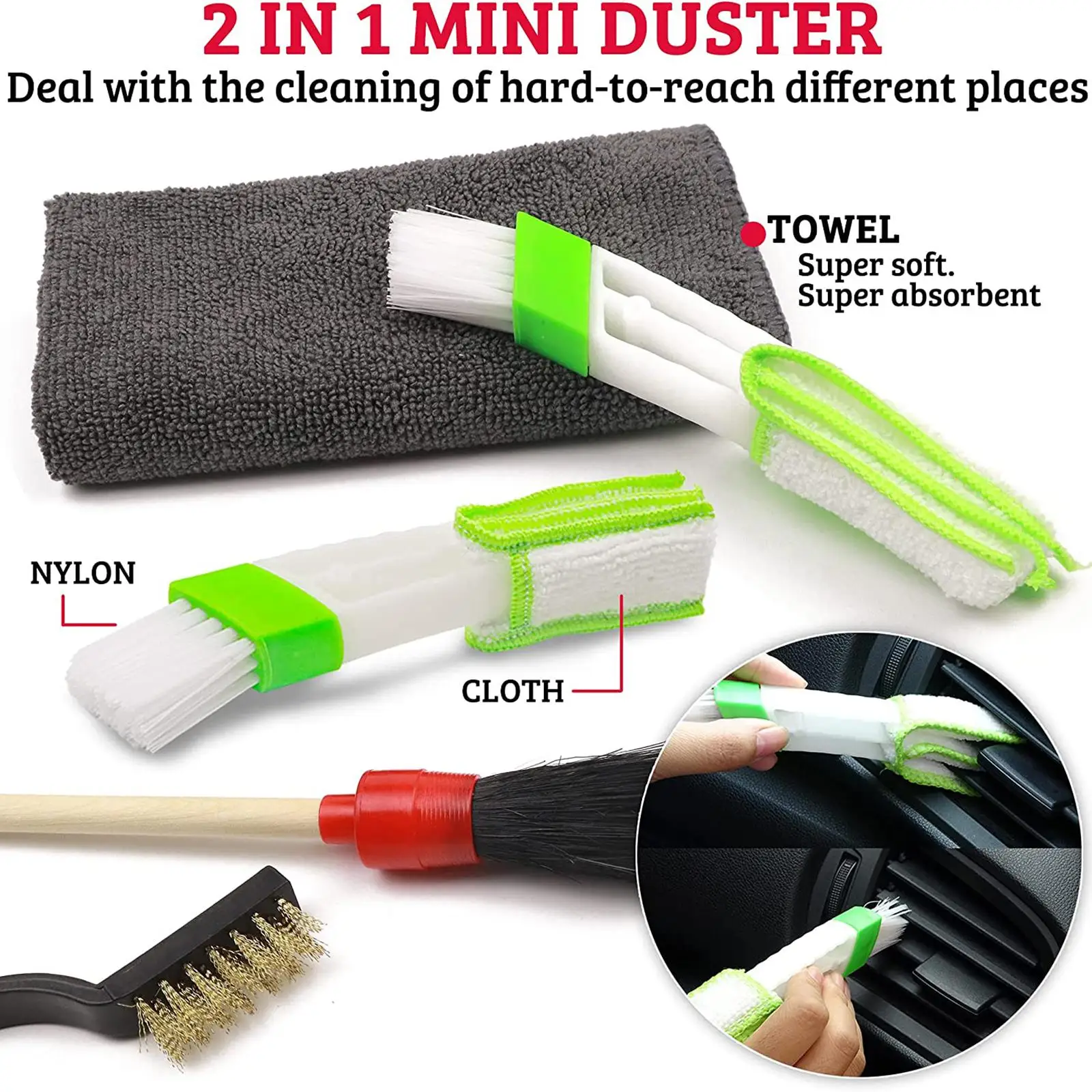 12x Car Detailing Brushes Set including 6 Detail Brush 2Pcs Air Conditioner