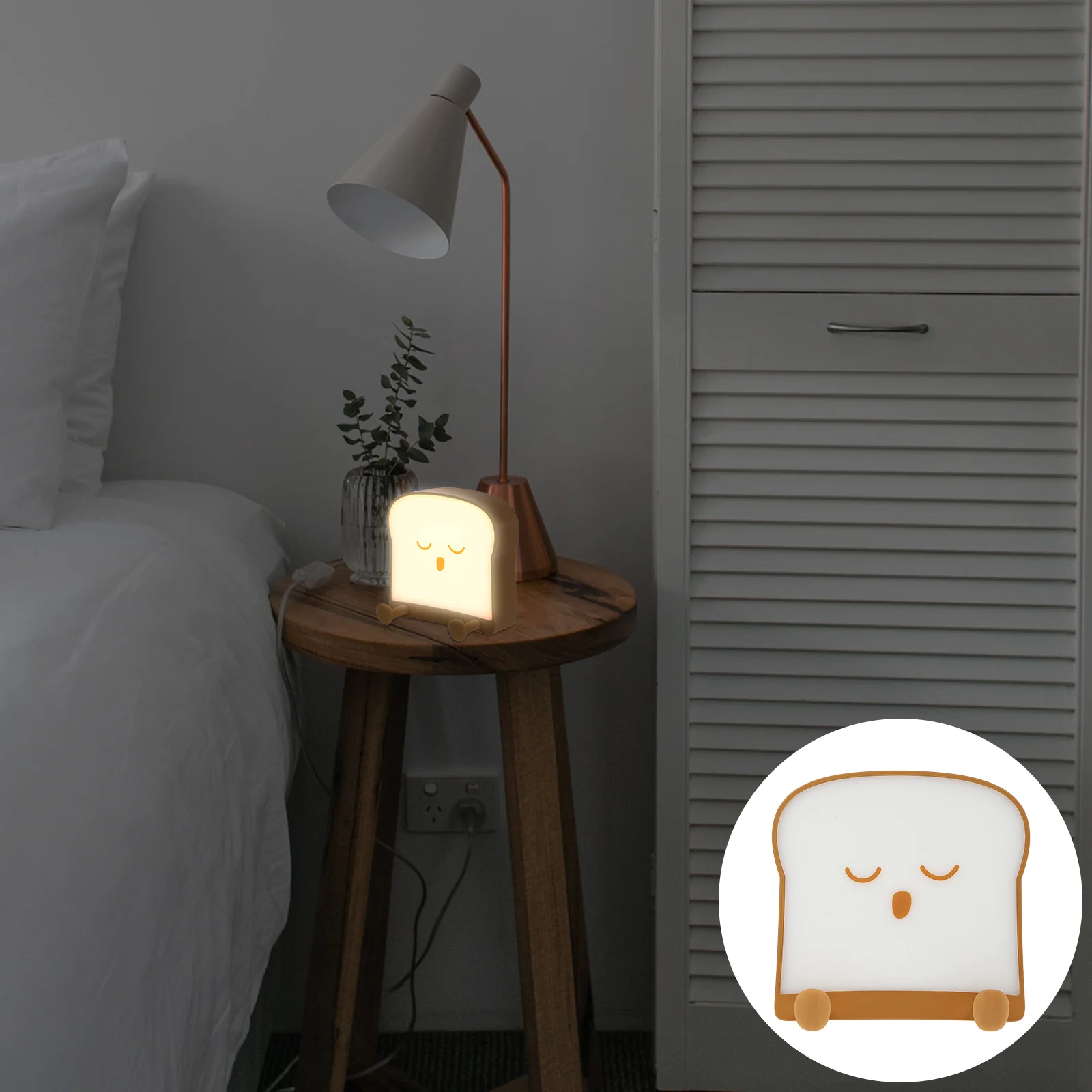 

1Set USB Rechargeable Double Luminous Cartoon Toast Shape Night Light Bedroom Bedside Lamp Nursery Decorative Lamp