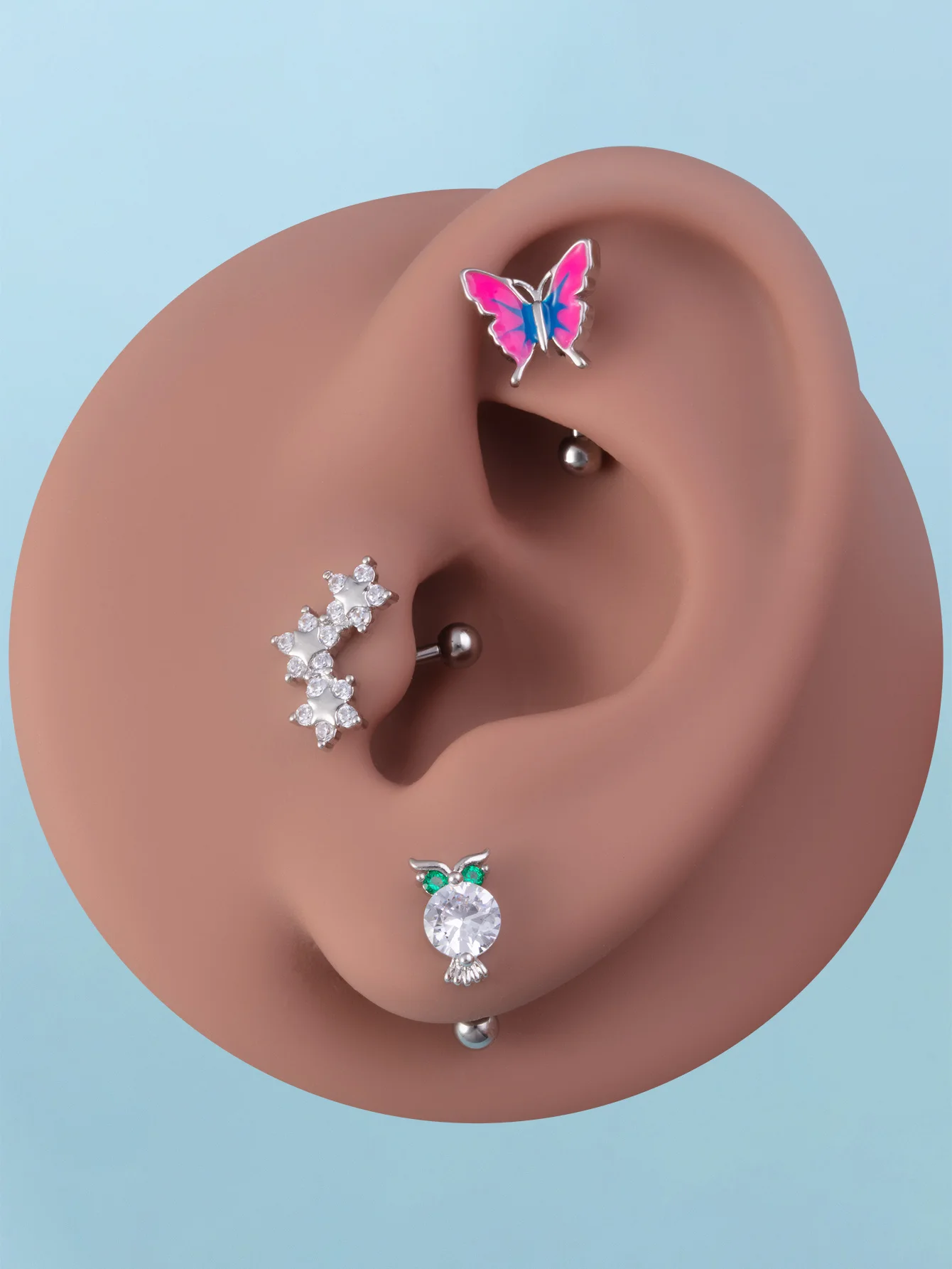 1pc Butterfly Bear Flower Bending Bar Eyebrow Stud for Women Zircon Stainless Steel Tragus Helix Piercing Stud Cute Lobe Earring