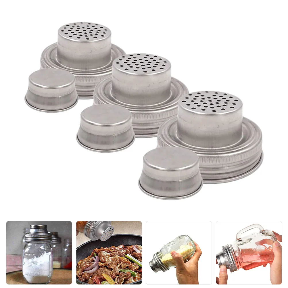 

3pcs Stainless Steel Mason Jar Shaker Lids Silicone Seal Spice Salt Pepper 70mm Mouth Practical Kitchen Bar Tools