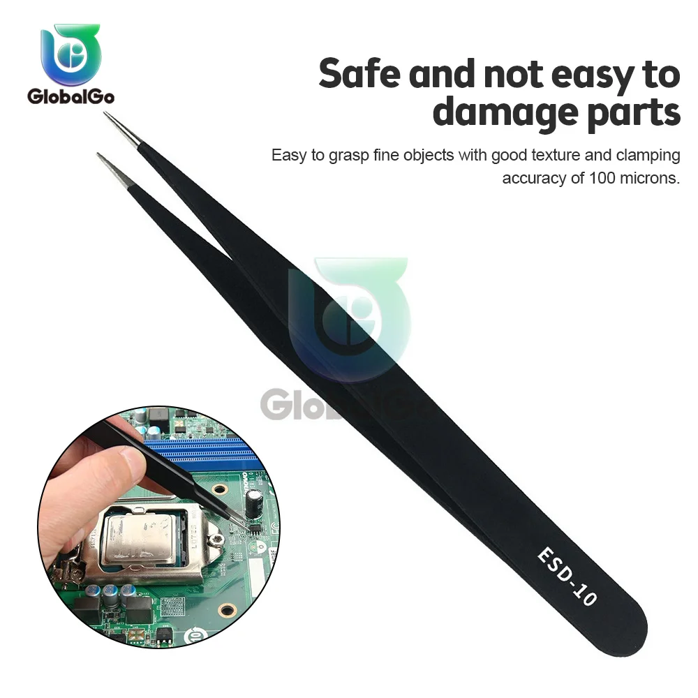 6pcs ESD Precision Tweezer Industrial Tweezers Anti-Static Stainless Steel Tweezer Set Mobile Phone Repair Tools ESD10 to ESD15