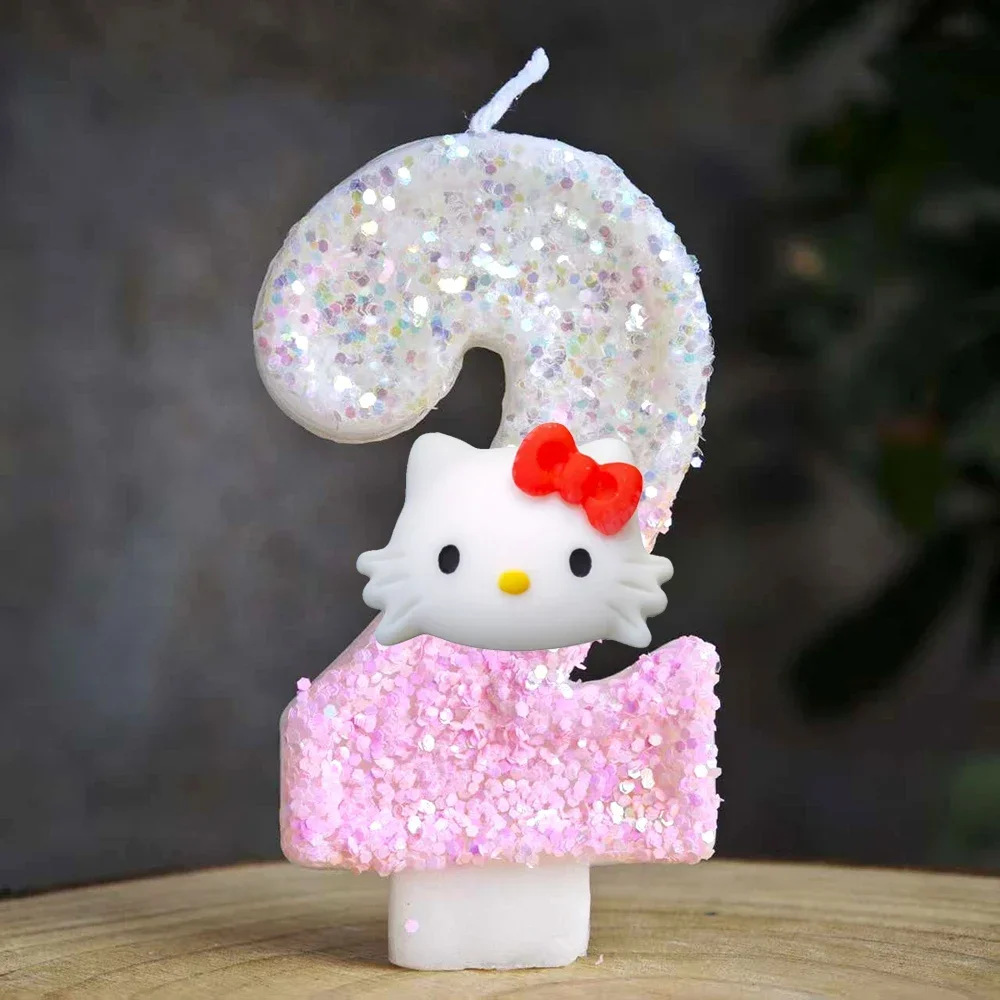 Niedliche Hello Kitty Glitzernde Farbverlauf-Zahlenkerze Kuchendekoration Süßes Thema Kindergeburtstags-Party-Zubehör Mädchen-Baby-Shower-Dekorationen – Detail 26