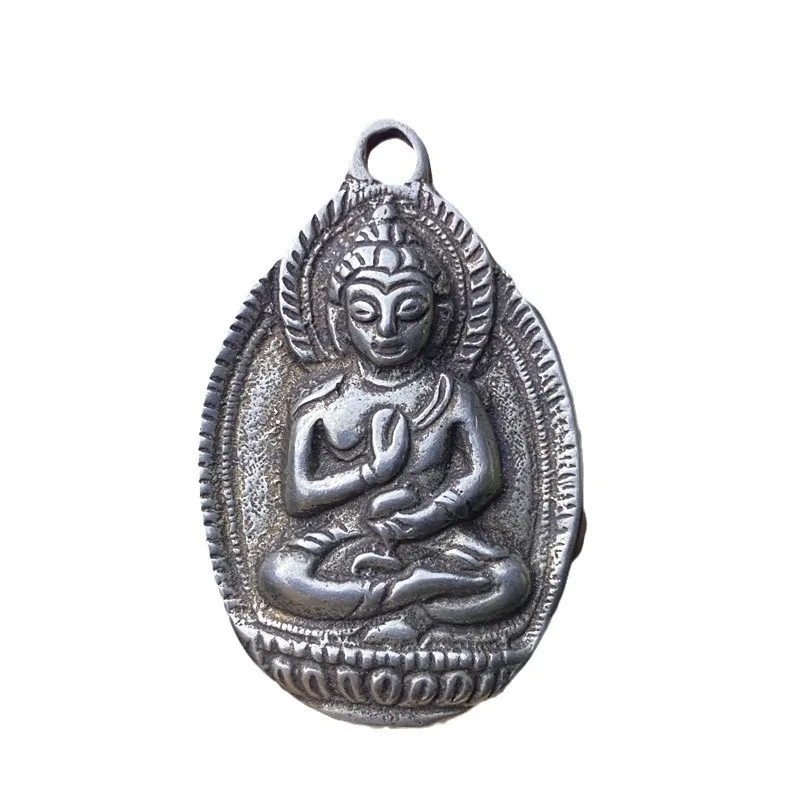 Ornamento de suspensão budista placa mahakala cobre branco micro-esculpido pingente de buda tibetano chaveiro saco ha
