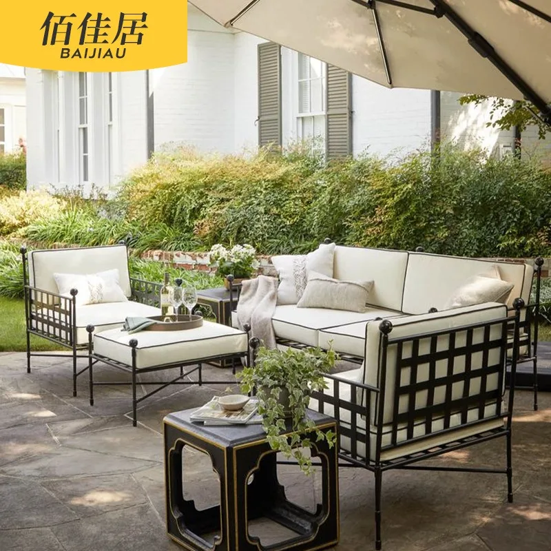 Outdoor sofa combination bed wrought iron furniture villa courtyard garden balcony sponge seat cushion waterproof sofa cushion