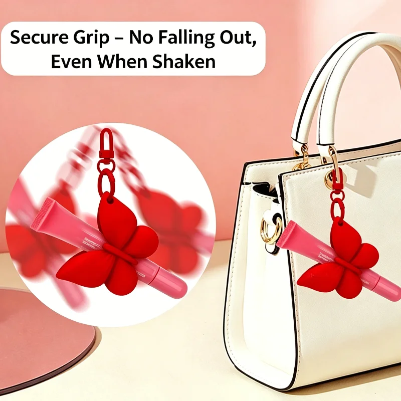 

Trendy Solid Color Butterfly Shape Bag Pendant Firm Portable Lipstick Lip Glaze Clip On Bracket Delicate Cute Versatile Keychain