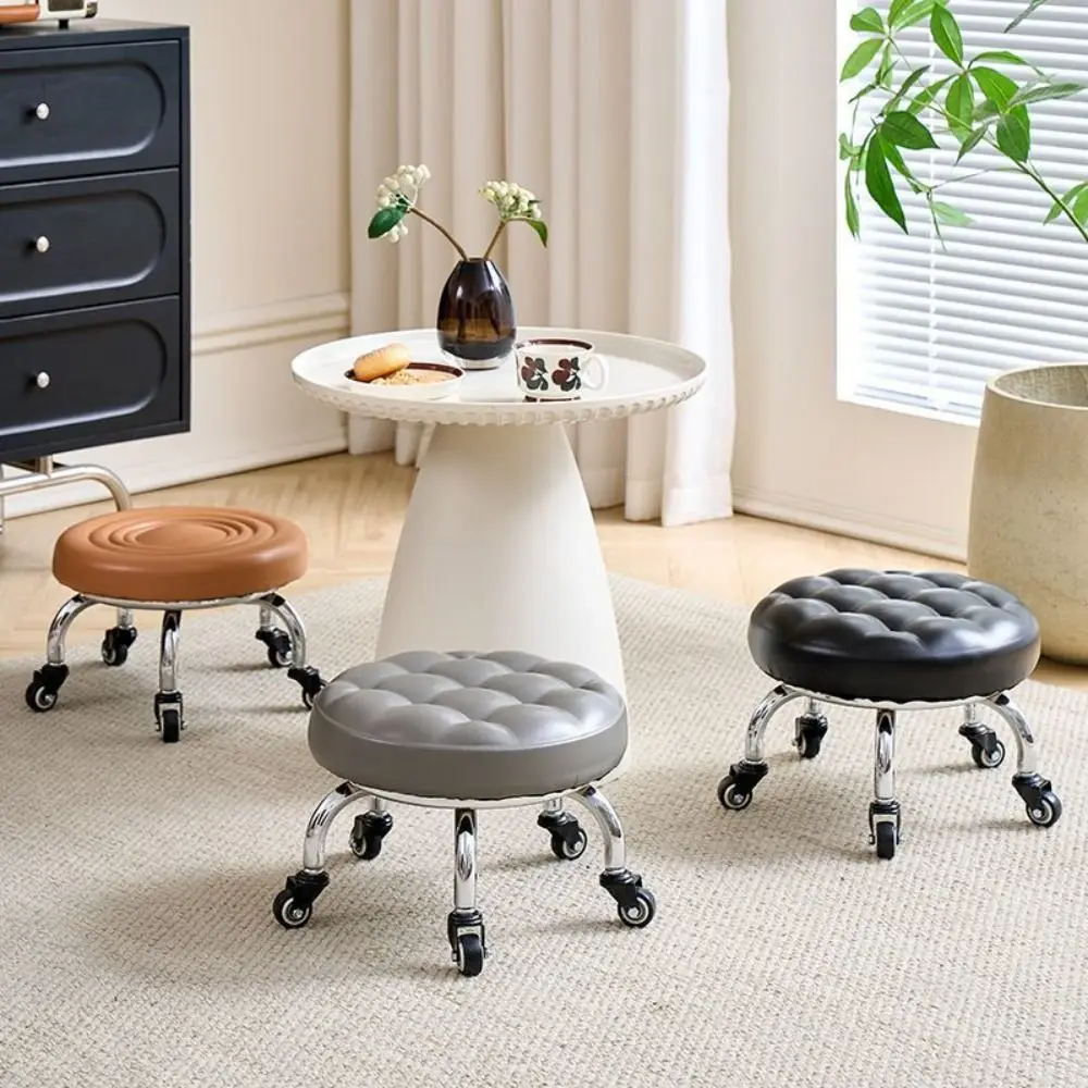 

PU Leather Rotating Rolling Stool 360 Degree Rotating Universal Wheel Rolling Pulley Chair Height Weight Capacity Sturdy