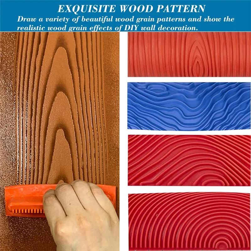 Wood Grain Tools, 4Pcs Wood Grain Roller Painting Tools Texture Pattern with Handles Texture Tool Paint,For Wall Room