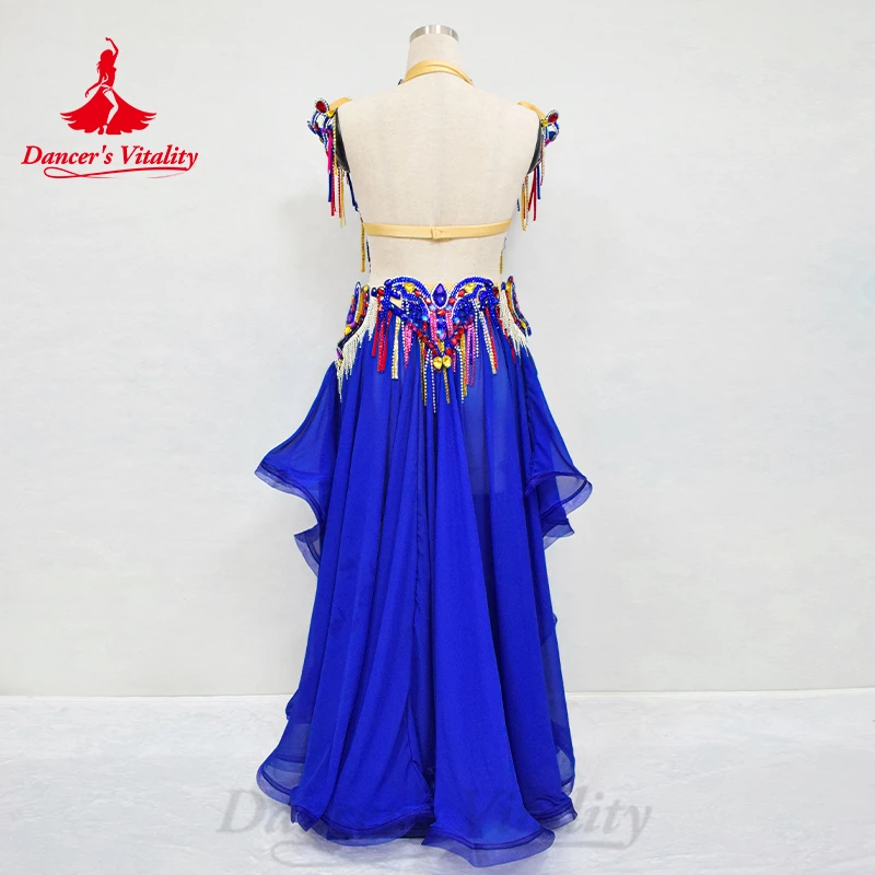 BellyDance Costume Set Customized Luxury Rhinestone Bra+Sexy Split Chiffon Long Skirt 2pcs Oriental Dance  Performance Clothing