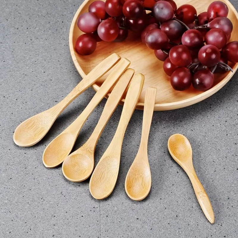 Cuchara de bambú Natural, cuchara de postre para el hogar, cuchara para miel y mermelada, cucharadita, cuchara agitadora de café, vajilla de bambú