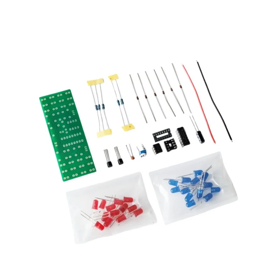 NE555 CD4017 IC LED لتقوم بها بنفسك طقم إضاءة إلكترونية أحمر أزرق ثنائي اللون لتقوم بها بنفسك عدة ستروب بدلة إلكترونية مكونات أضواء وامضة