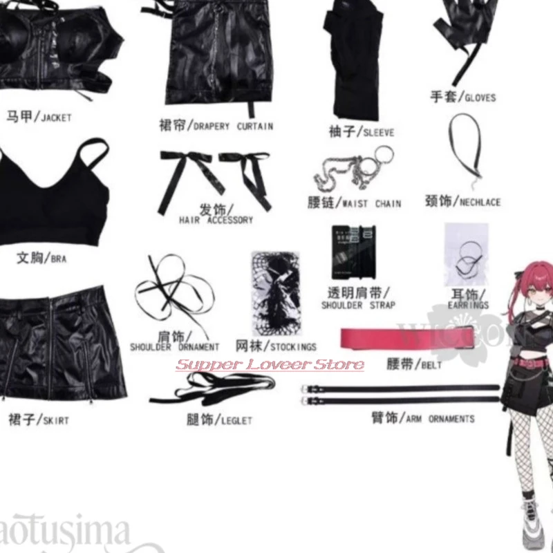 

Adulto sexys outfits Houshou Marine Handsome Punk Pu Idol Stage Uniform Y2K Jirai Kei Dress Twin косплей