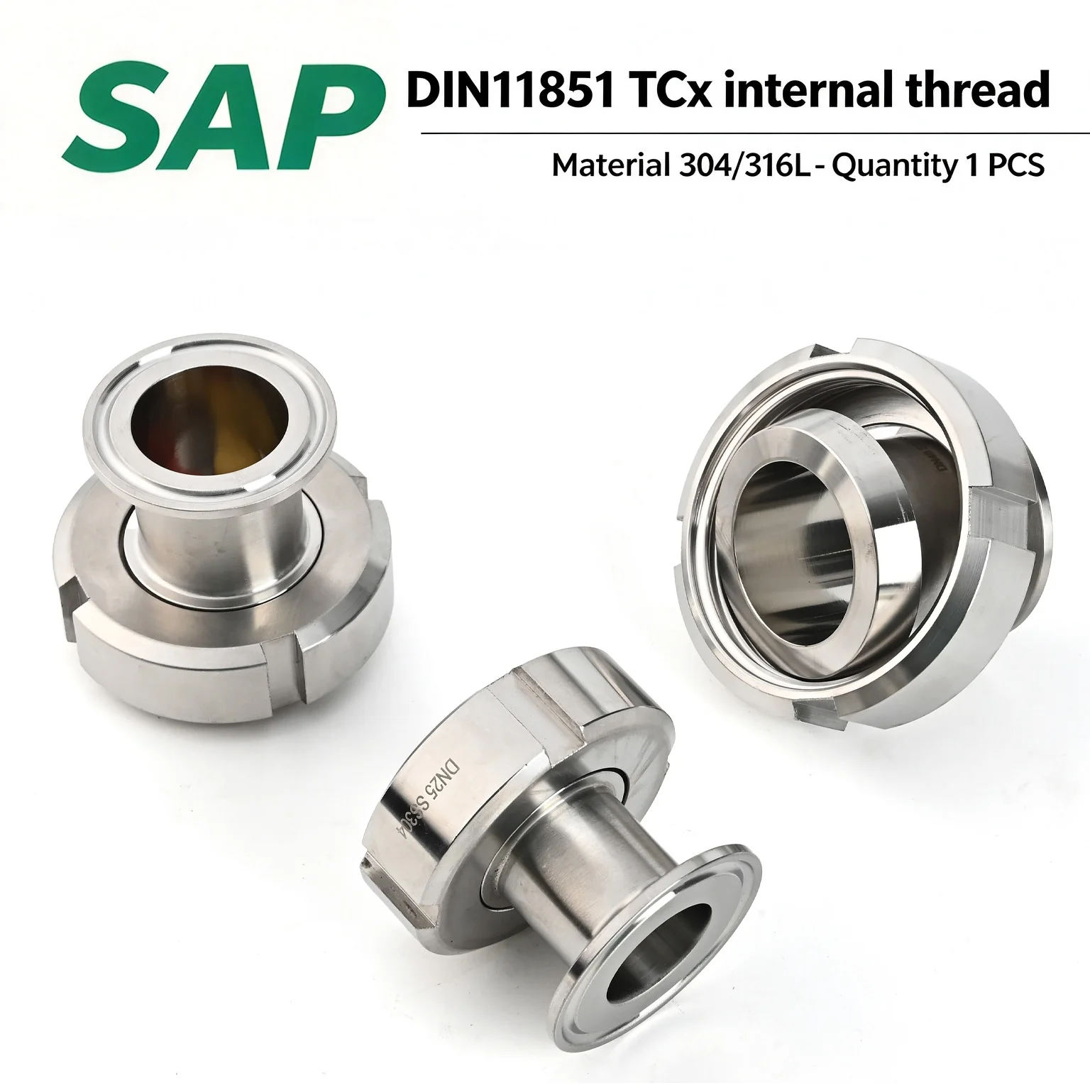 DIN11851 Weld Female to Tri Clamp Adapters  DN25 DN32 DN40 DN50 ( TC 50.5mm) Welding Liner & Nut x TC 1.5 in Sanitary Fittings