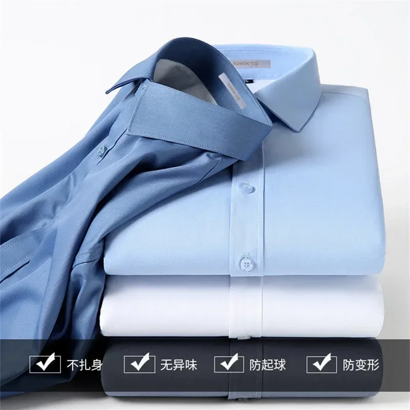 

2026 Men's Autumn Winter Long Sleeve Shirts White Warm Fleece Stretch Shirt Formal Business Office Wear Dress Shirts Male M-5XL