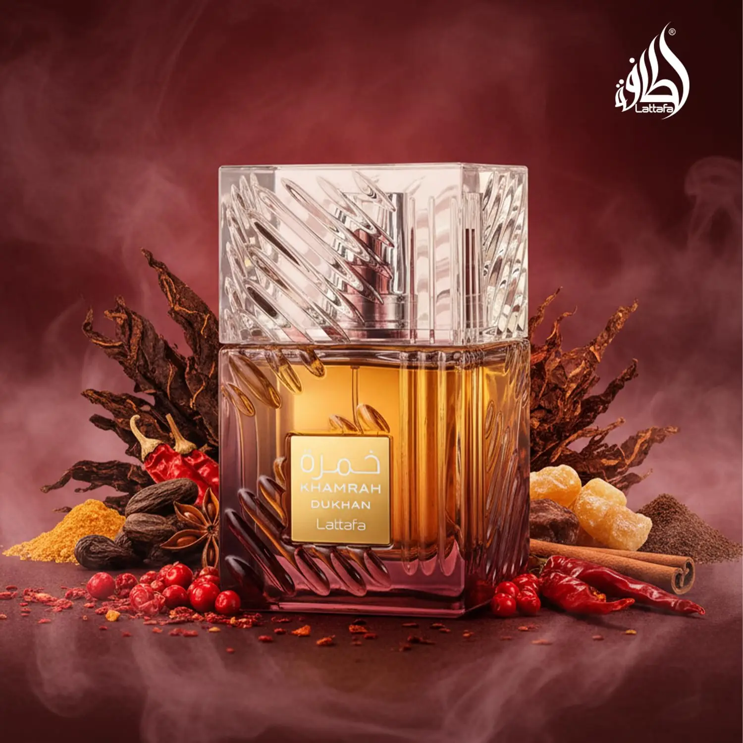 Lattafa Khamrah Dukhan pour unisexe Eau de Parfum Spray, 3.4 onces/100 ml parfum arabe parfum de fumée Unique