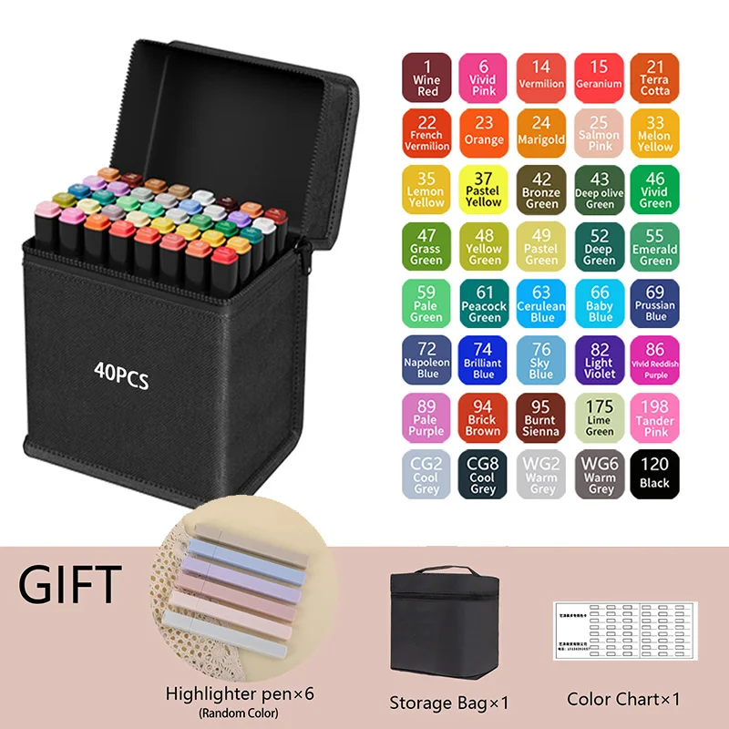 24-262 Kleuren Alcohol-Based Tekenenstiften Dubbele Punt Permanente Art Sketch Markers voor Illustratie Schoolbenodigdheden