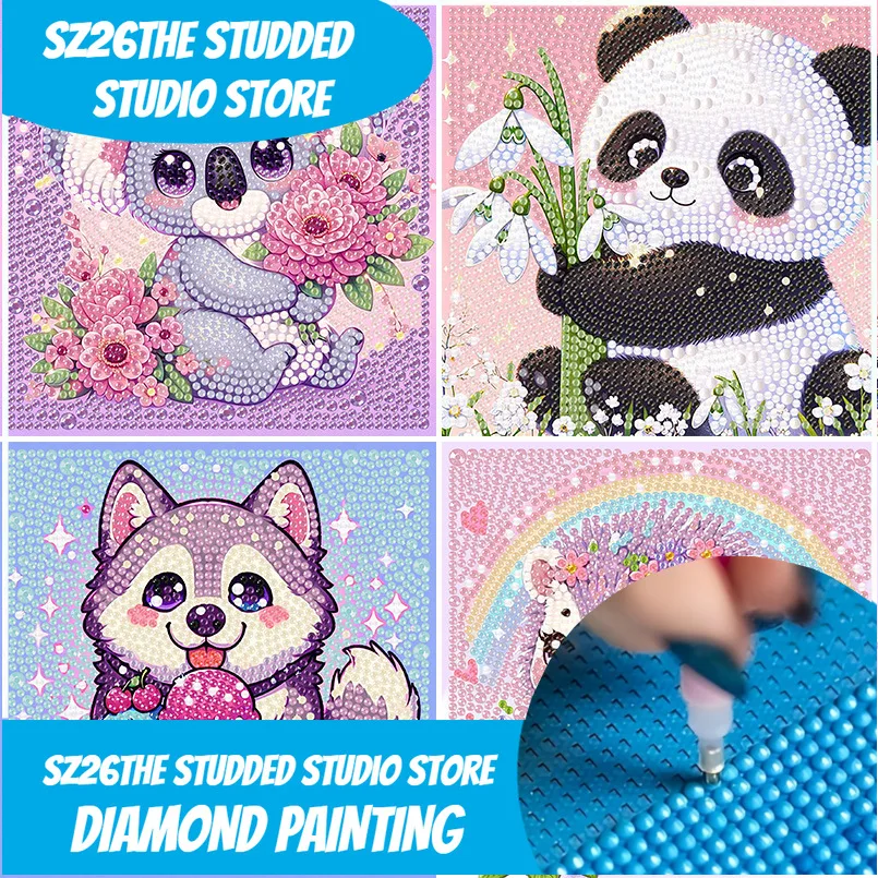 Sz26The Studded Crystal Clear Rhinestone Diamond Painting Cartoon Animal Children's Sticker Art Puzzle Toy DIY Decoration Displa