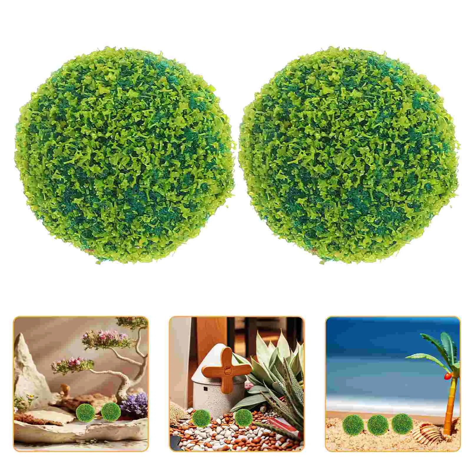 5 Pcs Artificial Grass Balls Round Faux Greenery Plants Miniature Landscape Decoration Sand Table Model Plastic Plant Scene