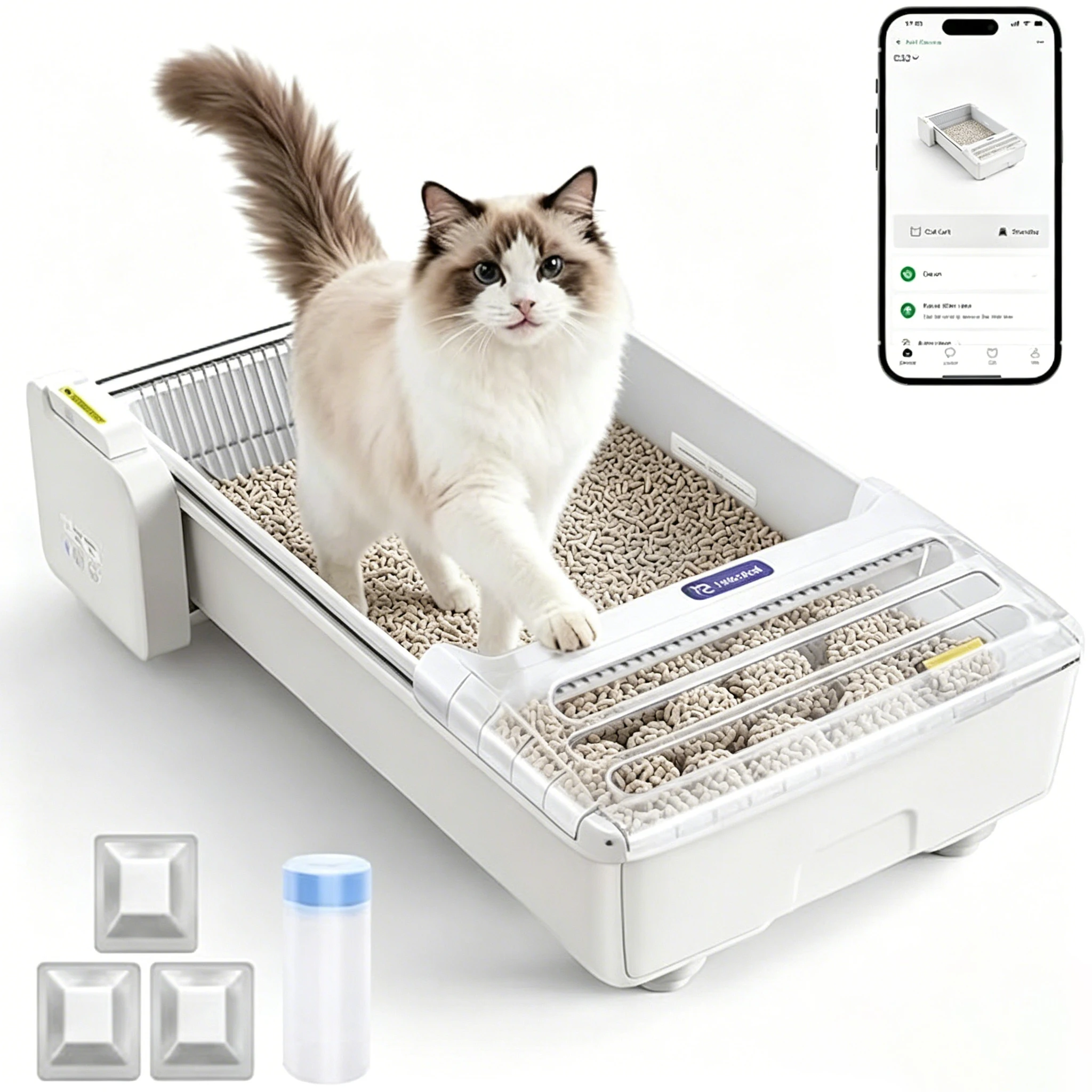 UBPET C31 Intelligente Automatische Katzentoilette, Offenes Design, Selbstreinigend, App-gesteuert, Geräumig für Große Katzen & Mehrkatzen-Haushalte