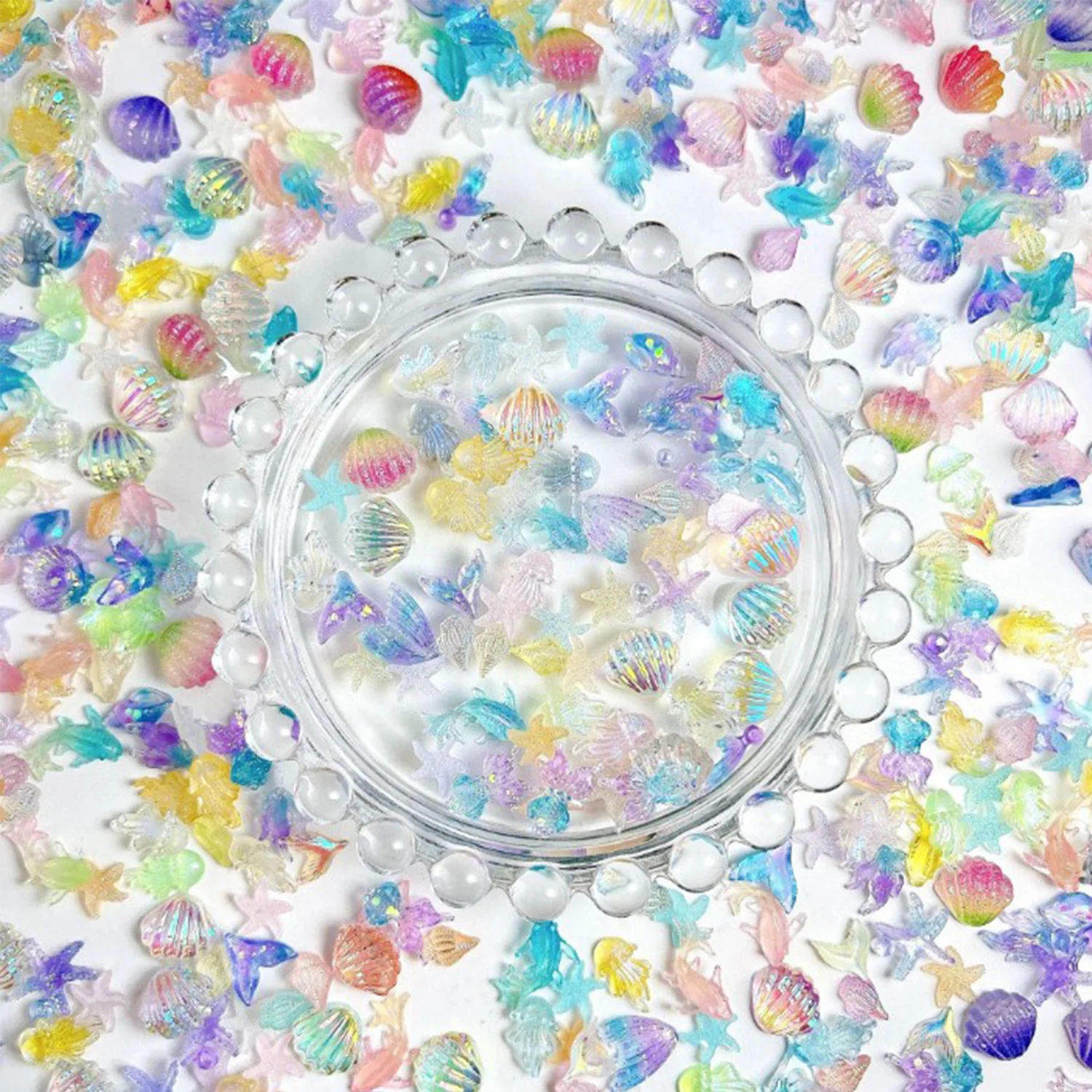 50/100 Uds. Crea cuentas de uñas de concha simuladas 3D, medusas translúcidas de colores, serie de diseño marino, decoración de resina artística para uñas DIY