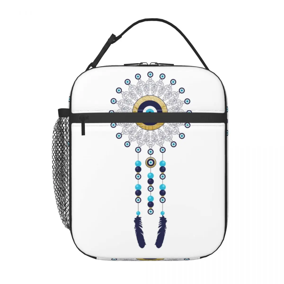 Chic Evil Eye Mandala Dream Catcher Portable Lunch Box Hamsa Nazar Bohemian Cooler Thermal Food Insulated Lunch Bag Office Work