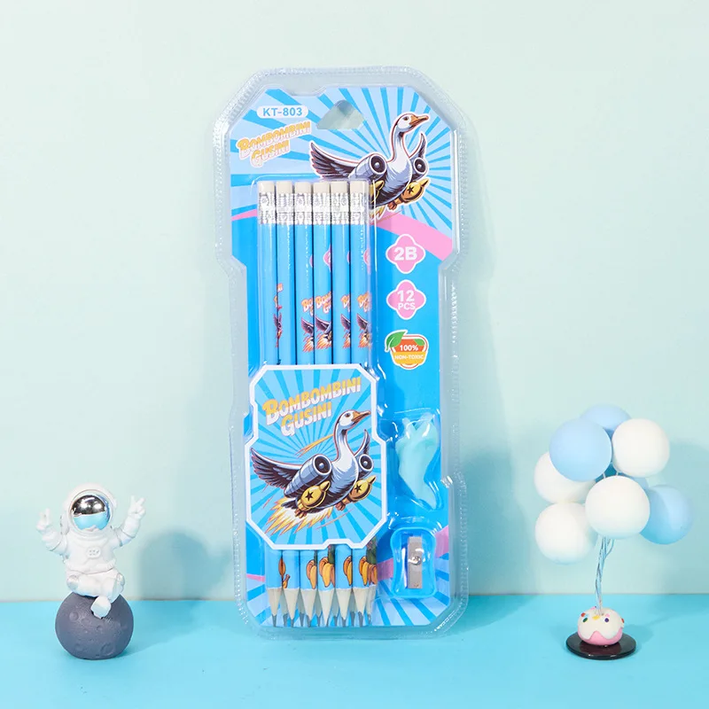 

12pcs Tung Tung Sahur Pencil Set with Sharpener - Italian Brainrot Student Stationery, Learning Reward Gift for Kids