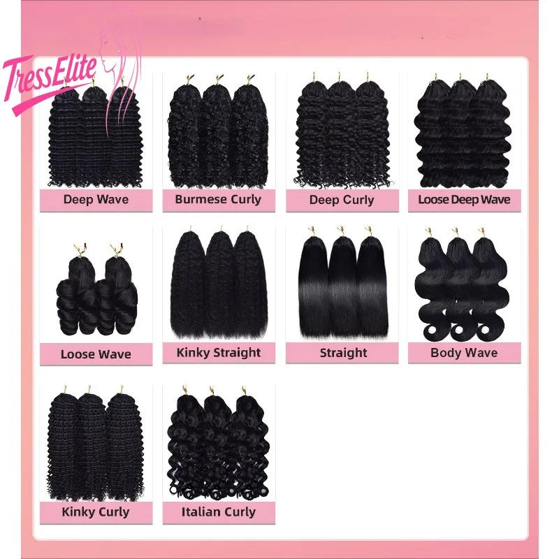 

Customized crochet wig crochet hair natural color multi curvature collection human hair Brazilian Virgin Remy Full Hand Weaving