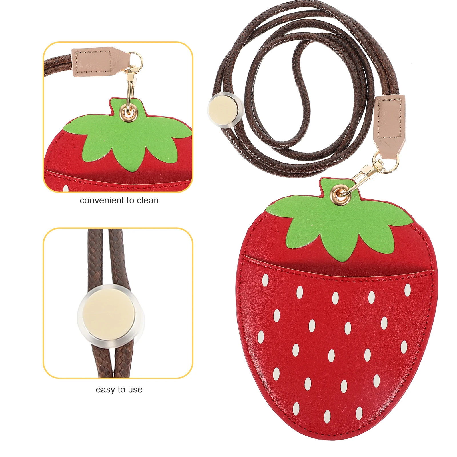 

Cartoon Strawberry Id Card Sleeve Lanyard Reusable Clear Badge Protector Card Holder Protective Sleeve Employee Name Tag Holder