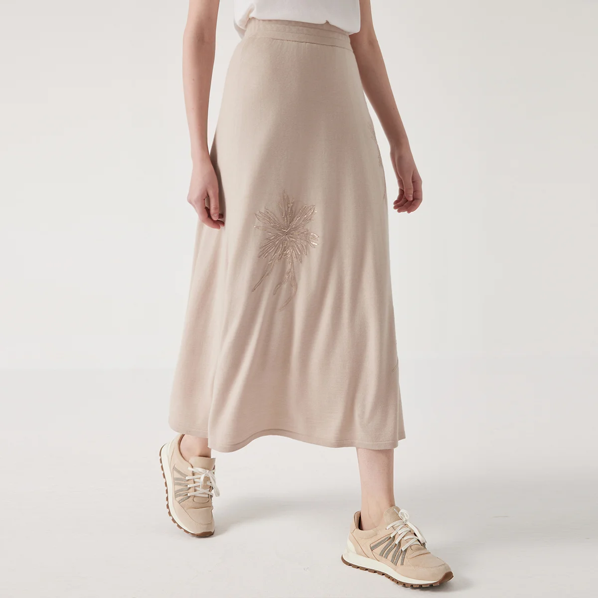 Pop BC1040 Luxurious Clothes Ladies Embroidery Merino Wool Silk Skirts Womens Clothing Elegant Summer