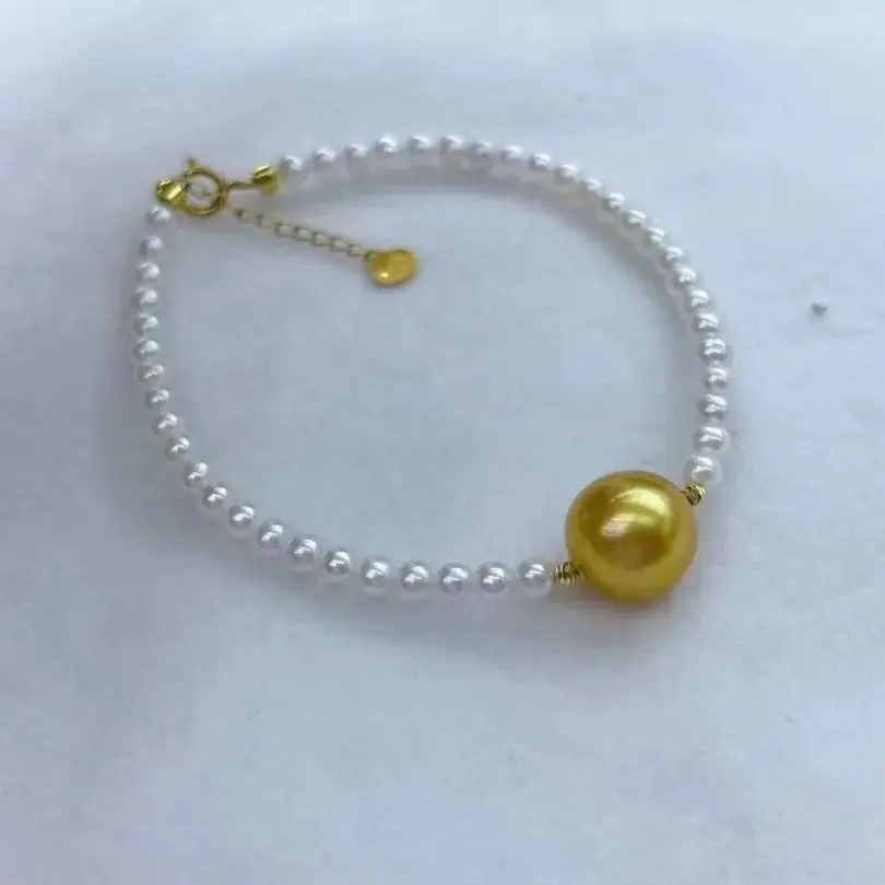 Pearl Bracelet Fine Jewelry 3mm White pearls and 10mm to11mm Gold Fresh Water Pearls Bracelets for Women Fine Birthday Presents