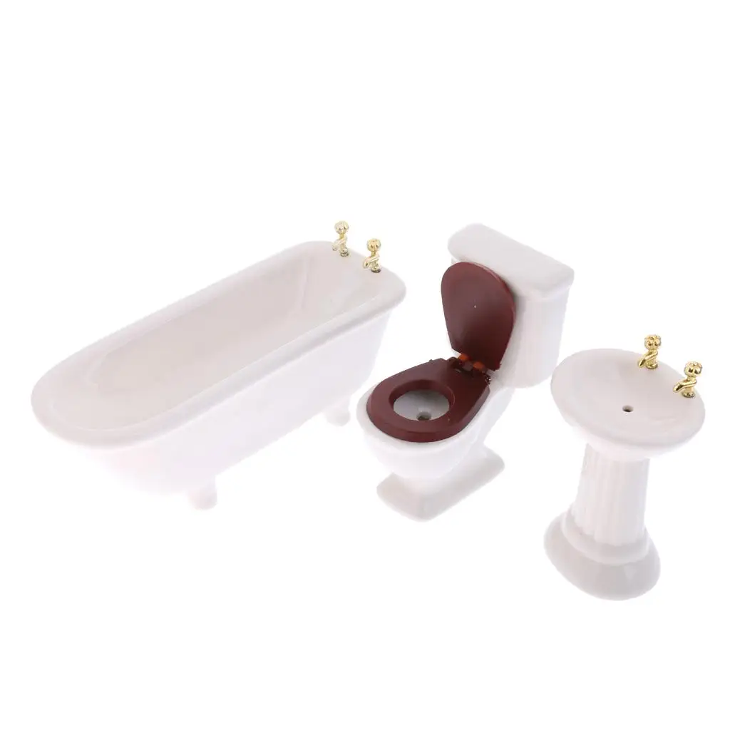 Dolls House Miniature Bathroom Rolled Sink Basin Toliet Accessories