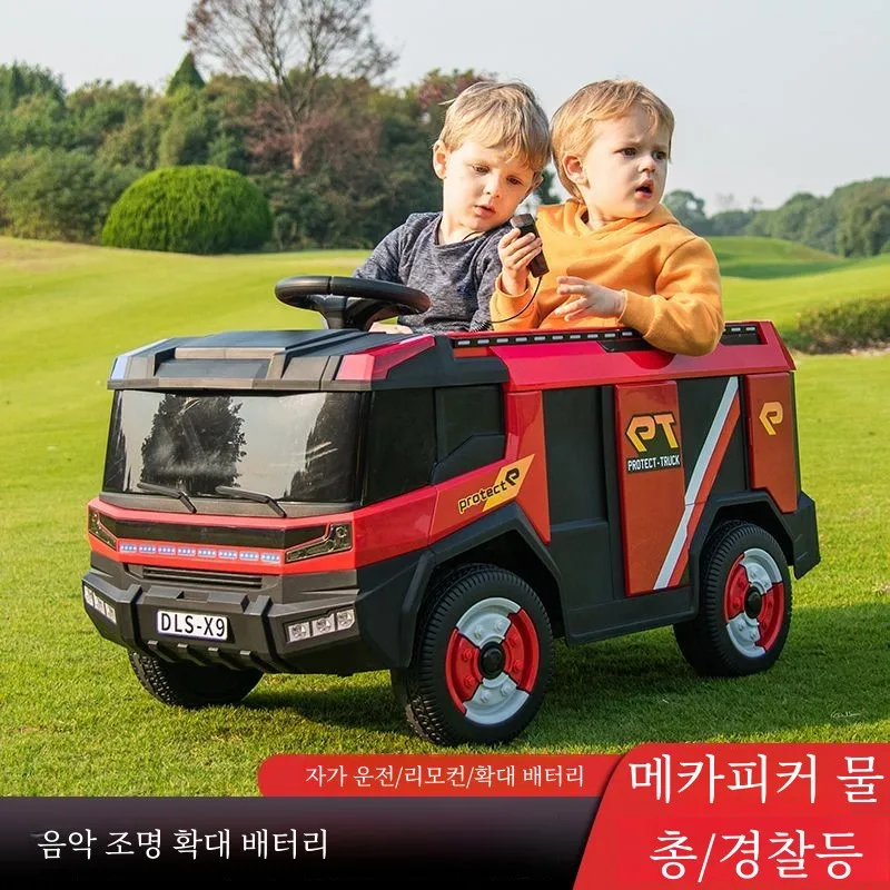 인기 스타일 어린이 전기 자동차 소방차 아기 원격 제어 장난감 자동차 좌석 4 륜 어린이 어린이를위한 크기 감소