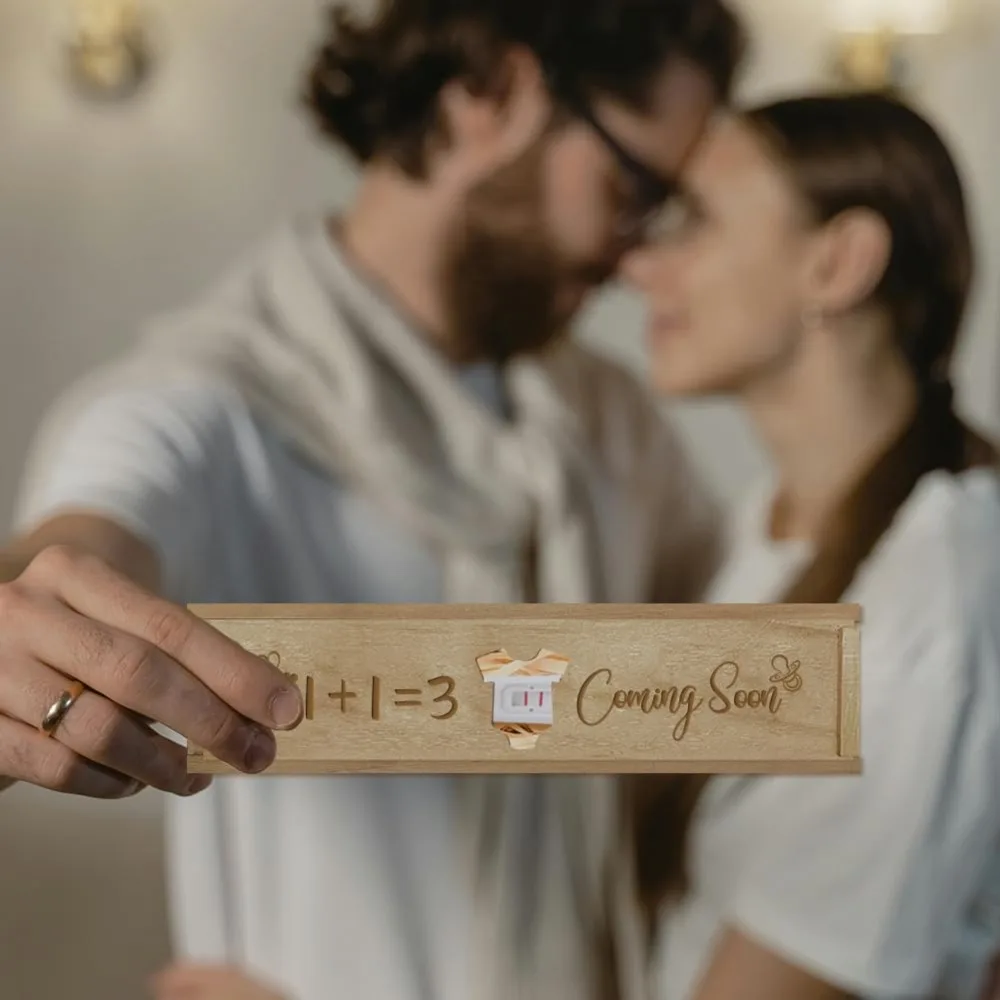الحمل إعلان خشبي الهدايا اختبار الحمل صندوق تذكار مع غطاء الشريحة مفاجأة إعلان هدية مع كلمة للزوج #5