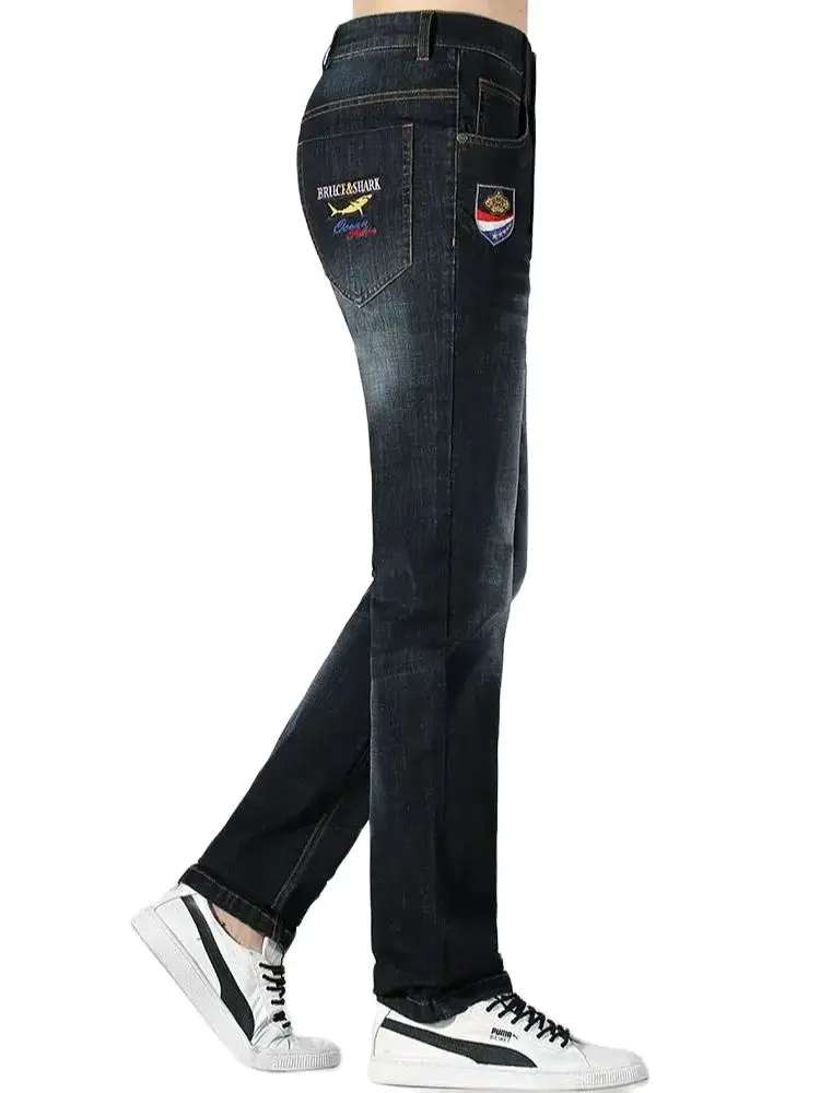 New Summer Men's Jeans Stretching Cotton Straight Casual Bruce&Shark Jeans men's korean fashion men pants big size 42 blue