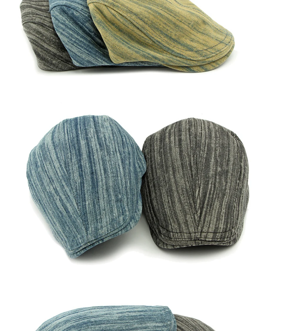 HT4724 Plus Größe Berets für Männer Frauen Neue Gewaschen Denim Baskenmütze Hut Einstellbare Ivy Flache Kappe Männlich Weiblich Frühling Herbst Baskenmütze Kappe – Detail 3
