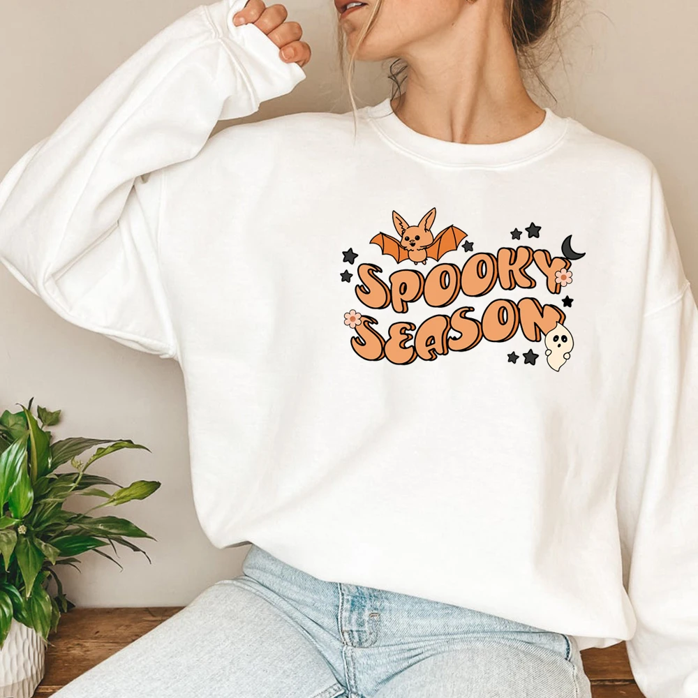 Spooky Season Sweatshirt Spooky Season Halloween Hoodie Cute Ghost Graphic Pullover Spooky Vibes Halloween Crewneck Sweatshirts