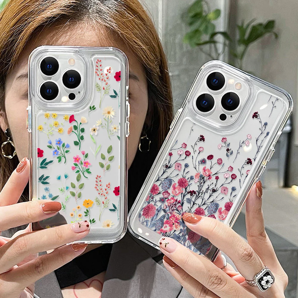 Flower Transparent Case For Samsung A53 5G A54 A34 A33 A52 A32 A13 A12 A14 S23 Ultra S22 S21 S20 FE Soft TPU Silicon Funda Cover