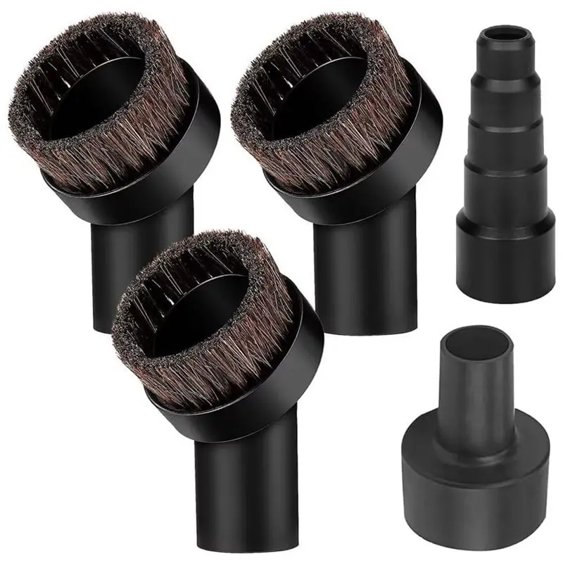 A67M-Vacuum Brush Attachment 1 1/4 Inch Round Soft Horse Hair Vacuum Brush Bristle With 2 1/2 Inch To 1 1/4 Inch Hose Adapter