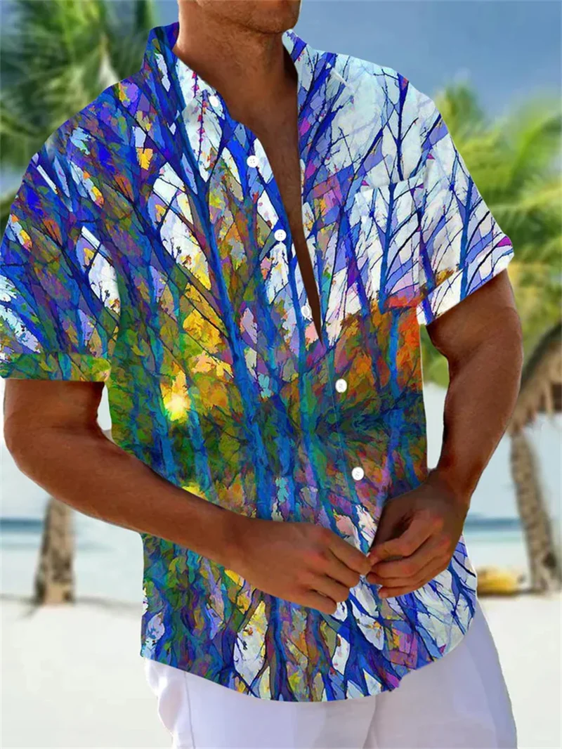 

Men's splashed ink graffiti irregular red 2025 new retro casual outdoor short sleeved shirt soft and comfortable plus size