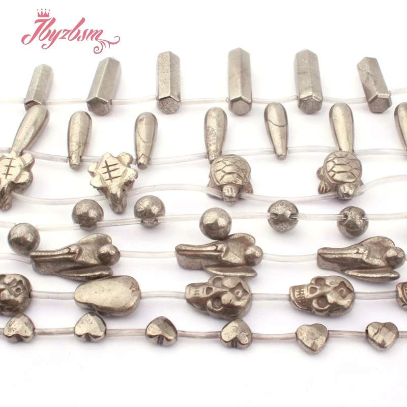 Skull Angle Fish Hear Drop Silvers Gray Pyrite Natural Stone Bead for DIY Accessories Charm Necklace Bracelet Jewelry Making 15