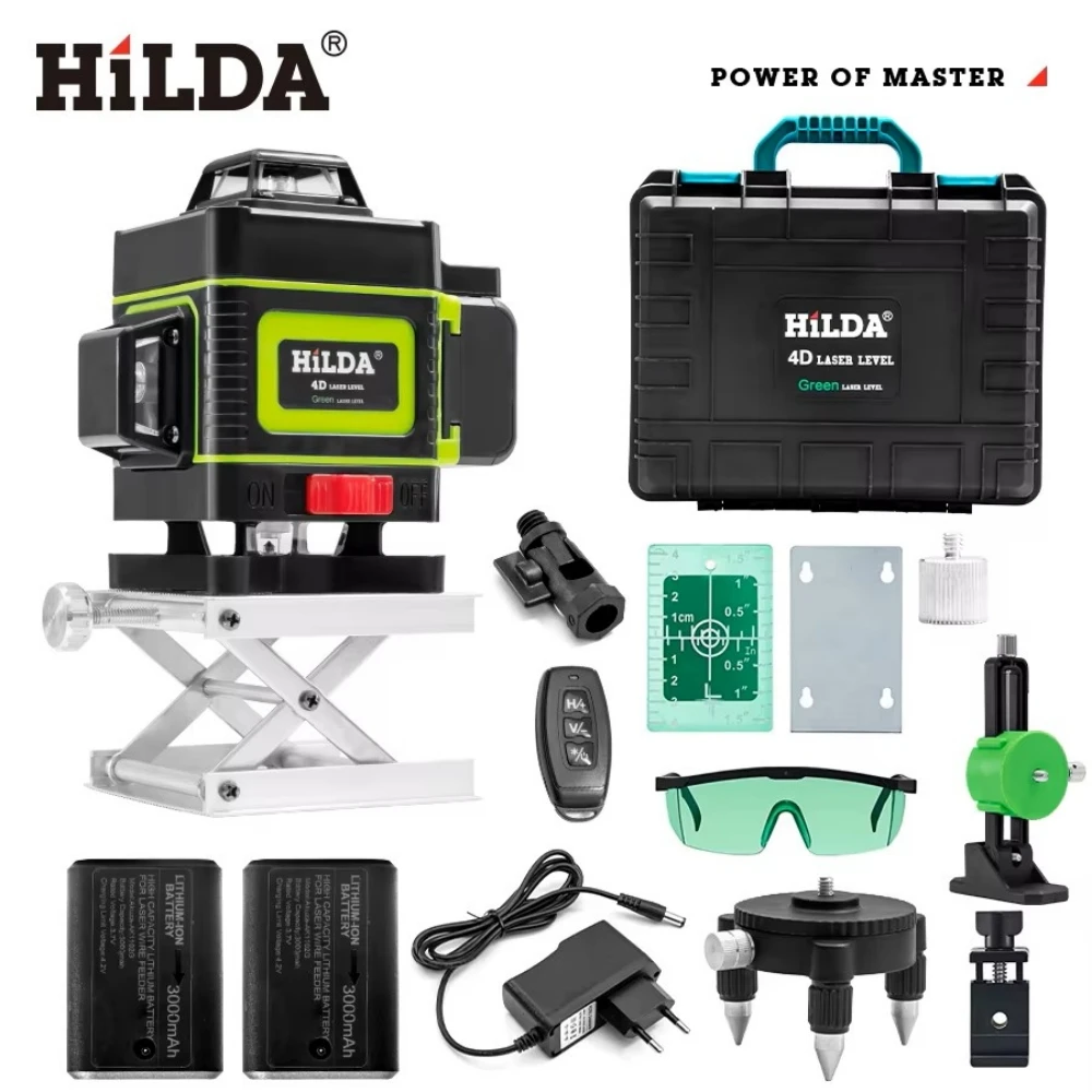 HILDA Niveau laser 16 lignes 4D vert auto-nivelant 360 horizontal et vertical super puissant pour la construction et la suspension d'images