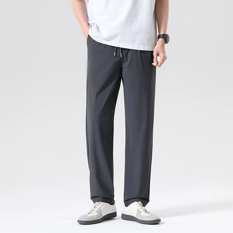 

Summer New High Stretch Business Casual Pants Men Thin Elastic Waistband Solid Color Straight Casual Formal Office Trousers Male
